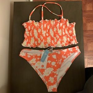 Cupshe Floral Smocked Bandeau Bikini - Medium